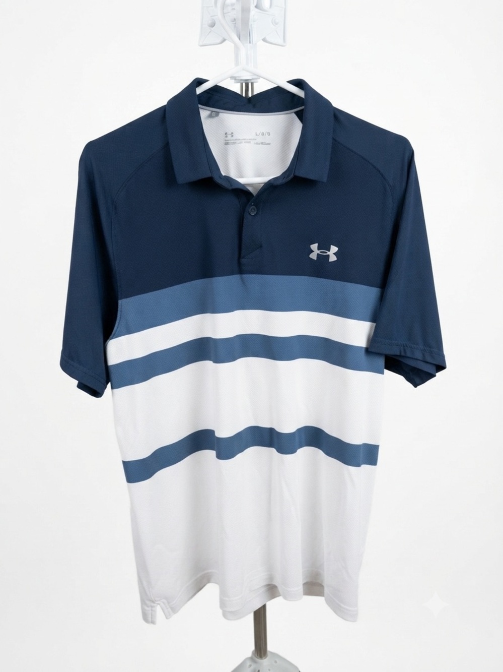 Under Armour Men's Navy, White & Blue Striped Polo